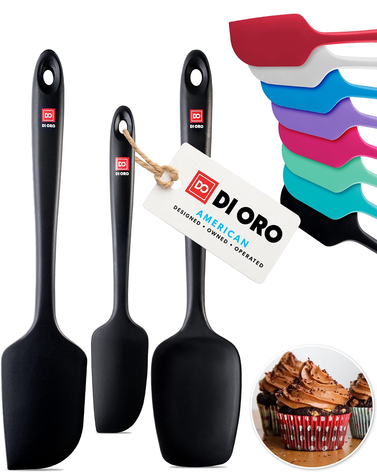 Silicone Spatula Set 3 Piece Heat Resistant Kitchen Utensils Black