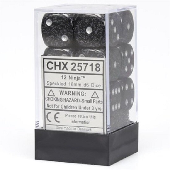 Chessex Speckled Ninja 12 Dice Set - 6 Sided - 16mm d6 Dice Block