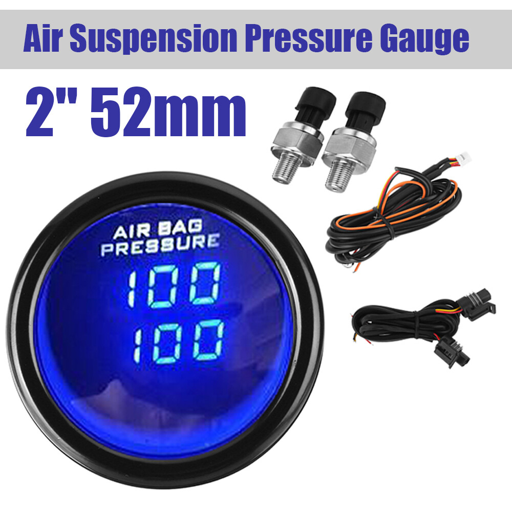 2"52mm Dual Display Air Ride Gauge Air Pressure Air Suspension Guage 1/8NPT Sens