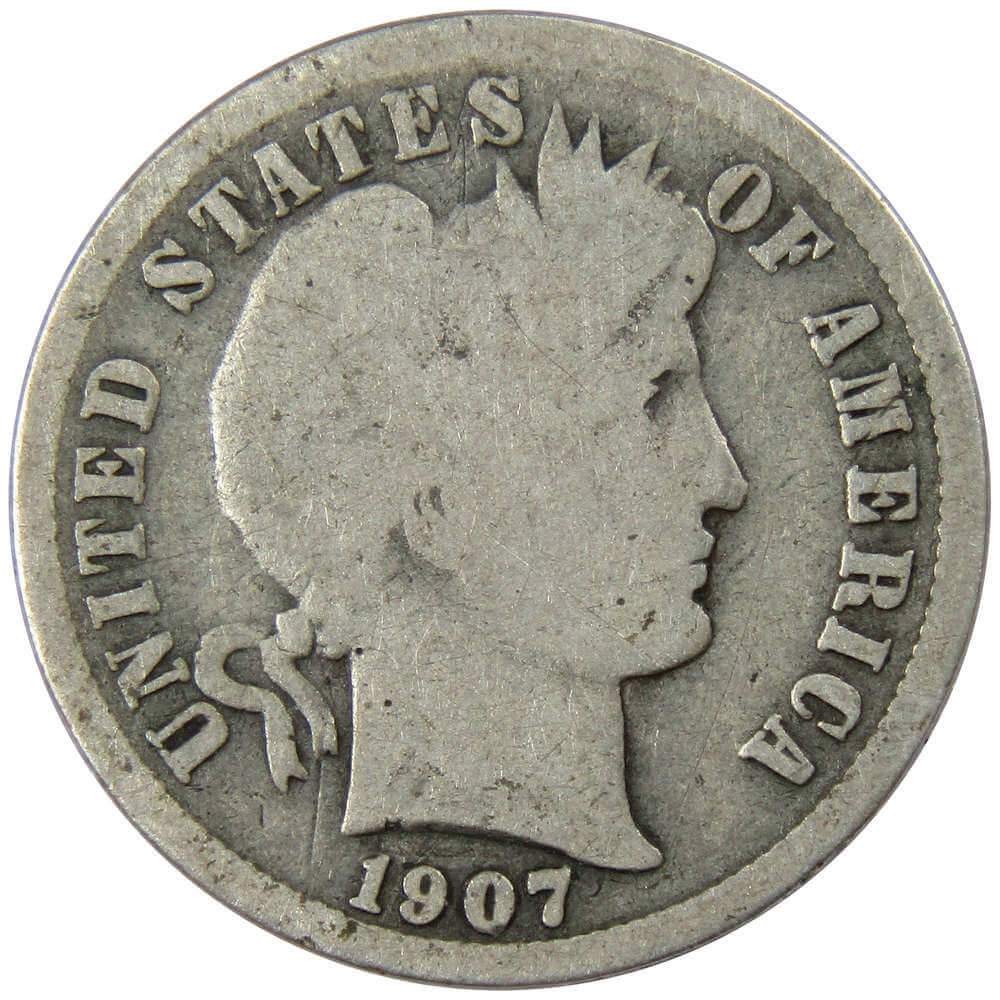 1907 Barber Dime G Good 90% Silver 10c US Type Coin Collectible