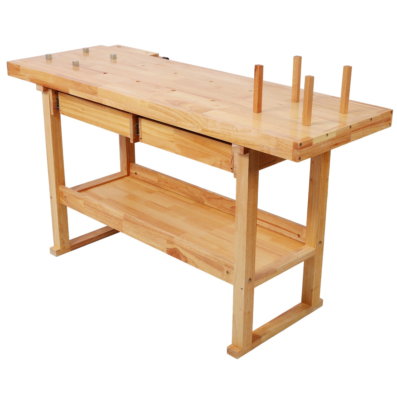 60" Rubberwood Workbench with 2 Drawers & Shelf for Garage & Workshop