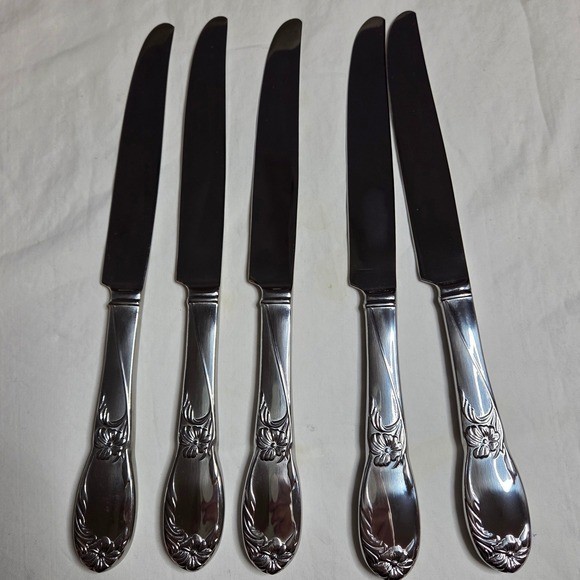 Reed & Barton La Bella Stainless Steel Floral Butter Knives Set of 5