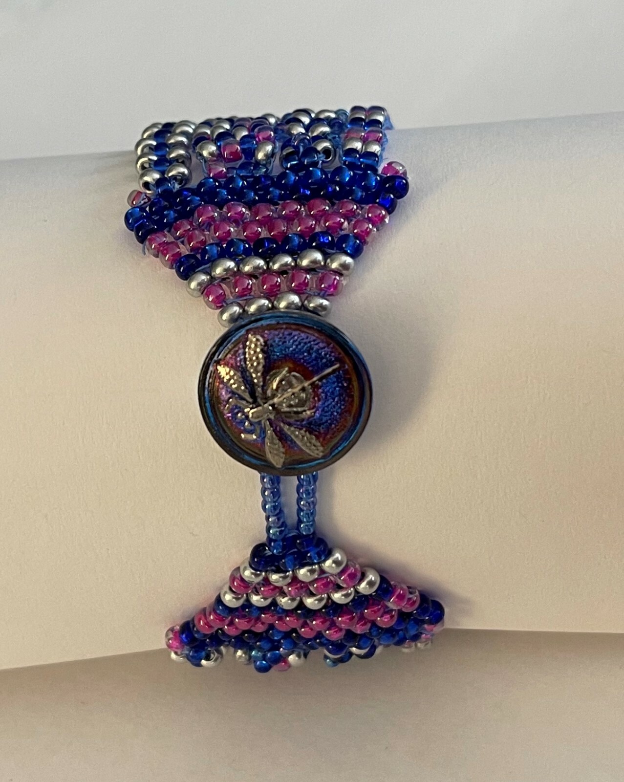 Handmade 4 Strand Dragonfly Beaded Bracelet 7 inches