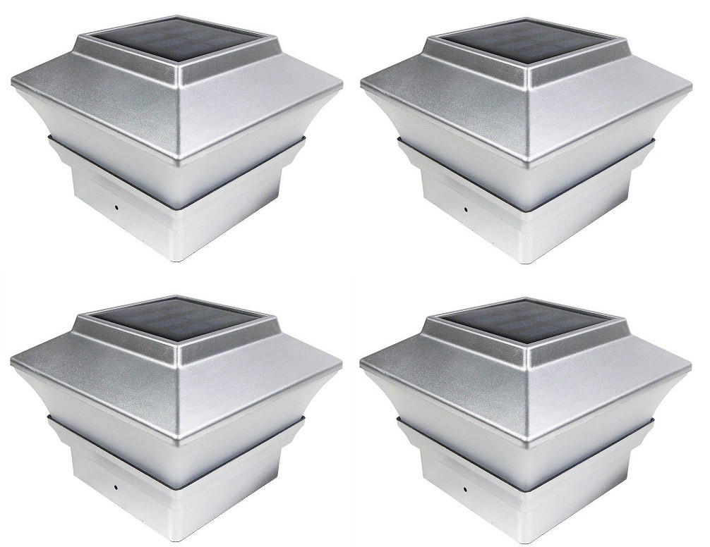 4-Pack Solar Silver 4"x4" Square Deck Post Fence Light Bright LED PL244S