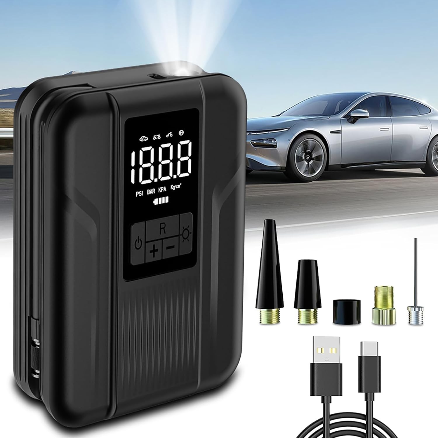150PSI Tire Inflator Portable Air Compressor Intelligent Cordless Car Air Pump