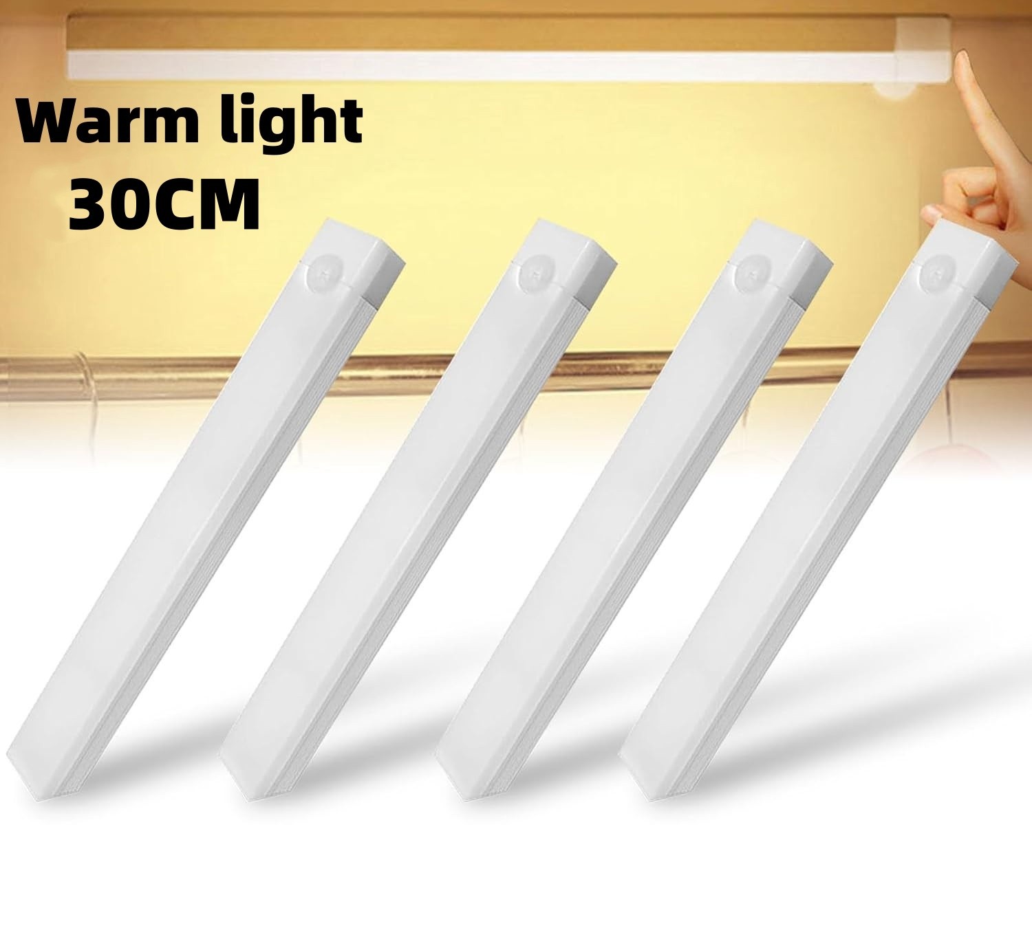 4-Pack 30cm Magnetic Under-Cabinet Lights – USB Rechargeable with Motion Sensor