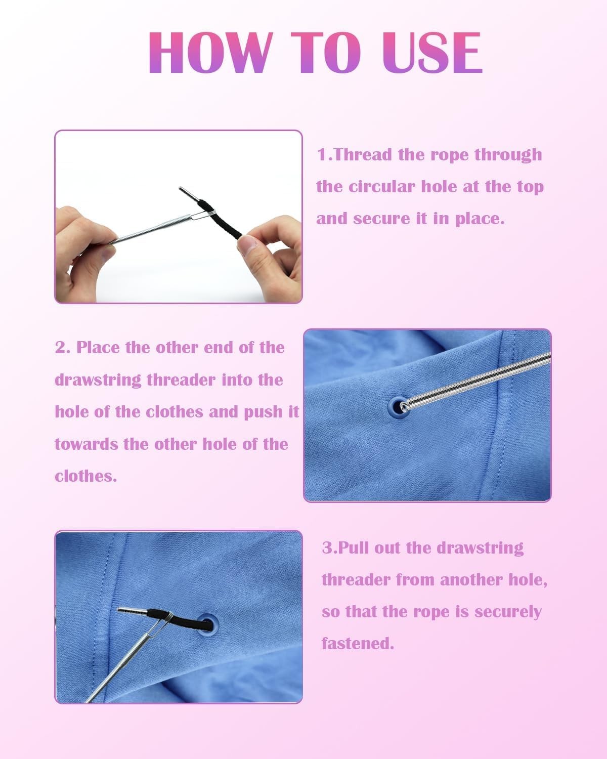 Spring Drawstring Threader,4Pcs Flexible and Elastic Drawstring Threader Tool DI