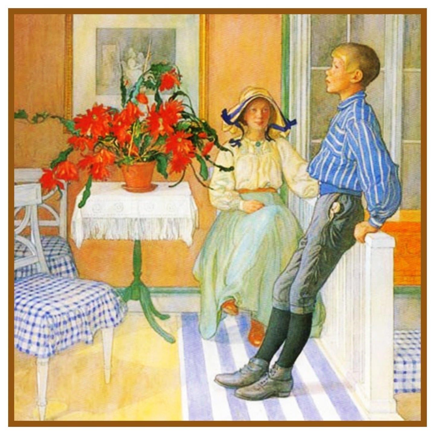 Carl Larsson Brother & Sister detail Counted Cross Stitch Chart Pattern