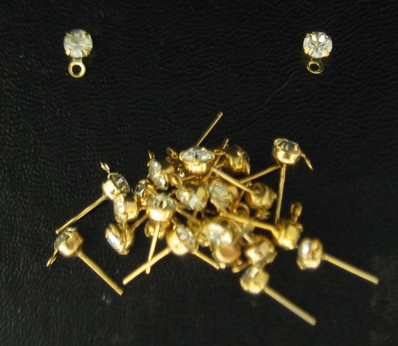 6pr Gold Plate Crystal Rhinestone Stud Earrings With A Loop For Dangler