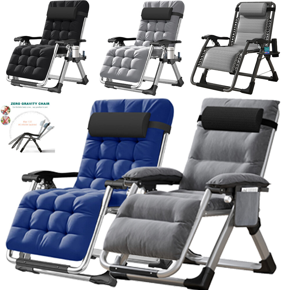 NAIZEA Outdoor Padded Lawn Recliner Zero Gravity Chair Folding Chaise Chairs&Mat