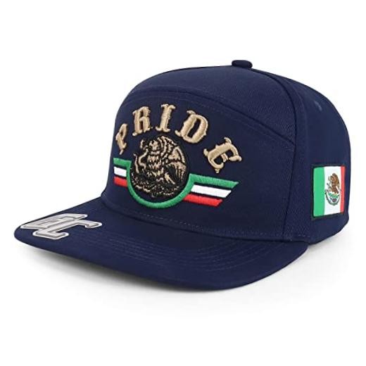 3D Mexico Pride Embroidered Flatbill Snapback Cap One Size Navy