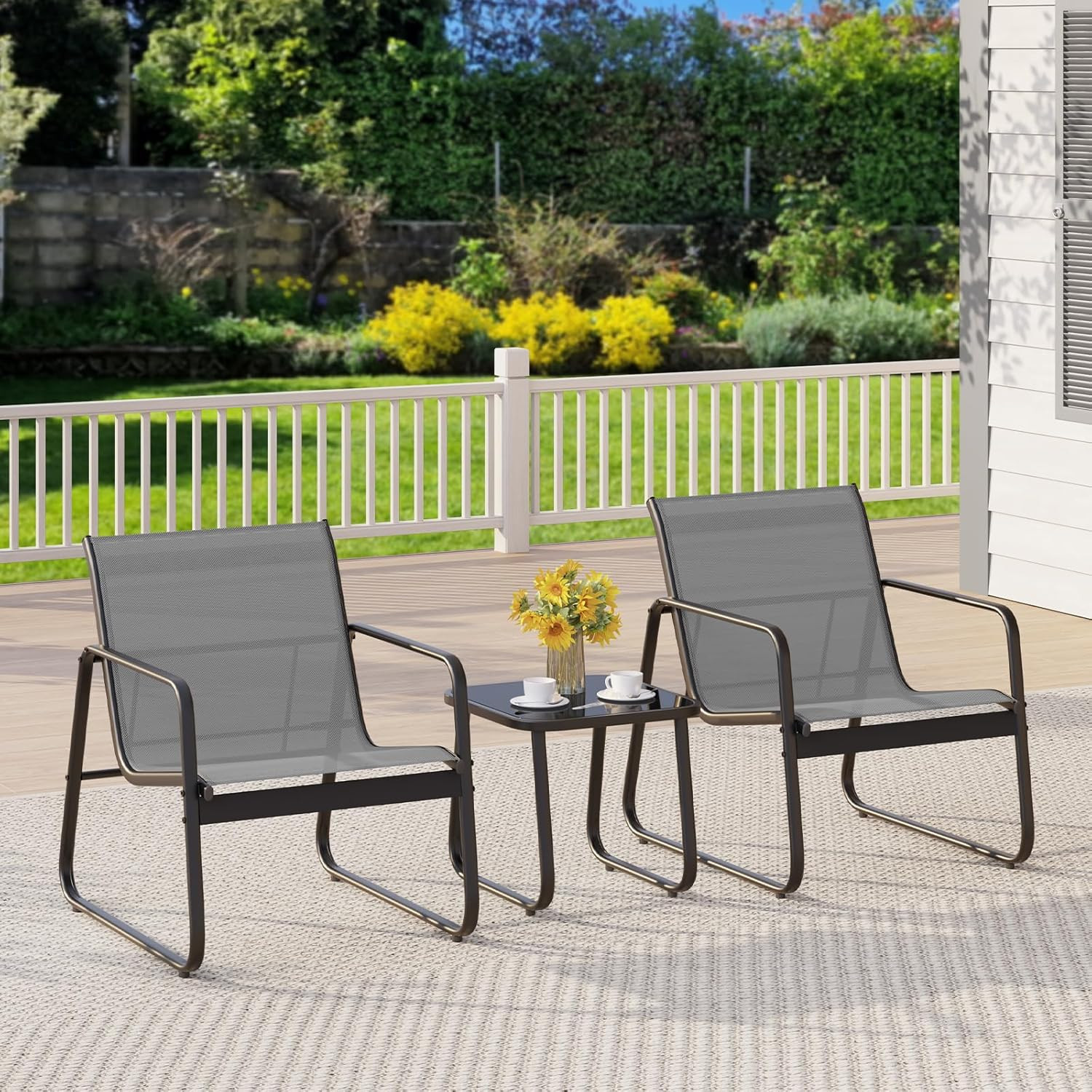 Patio Chairs Set of 2, 3 Piece Patio Furniture Set, Bistro Sets,with Textilene F