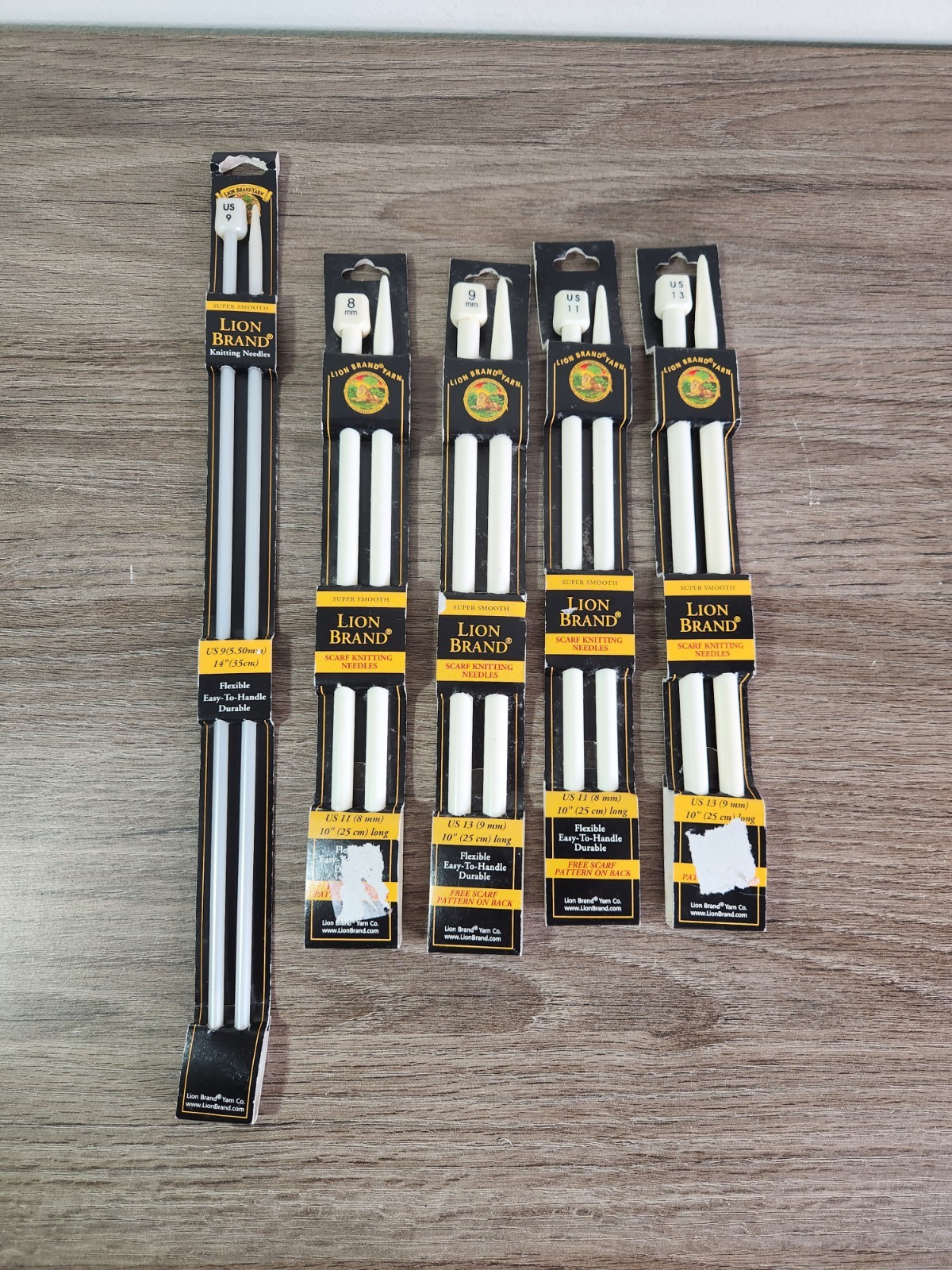 Lot of 5 Lion Brand Flexible Knitting Needles Size 8, 9, 11, 13