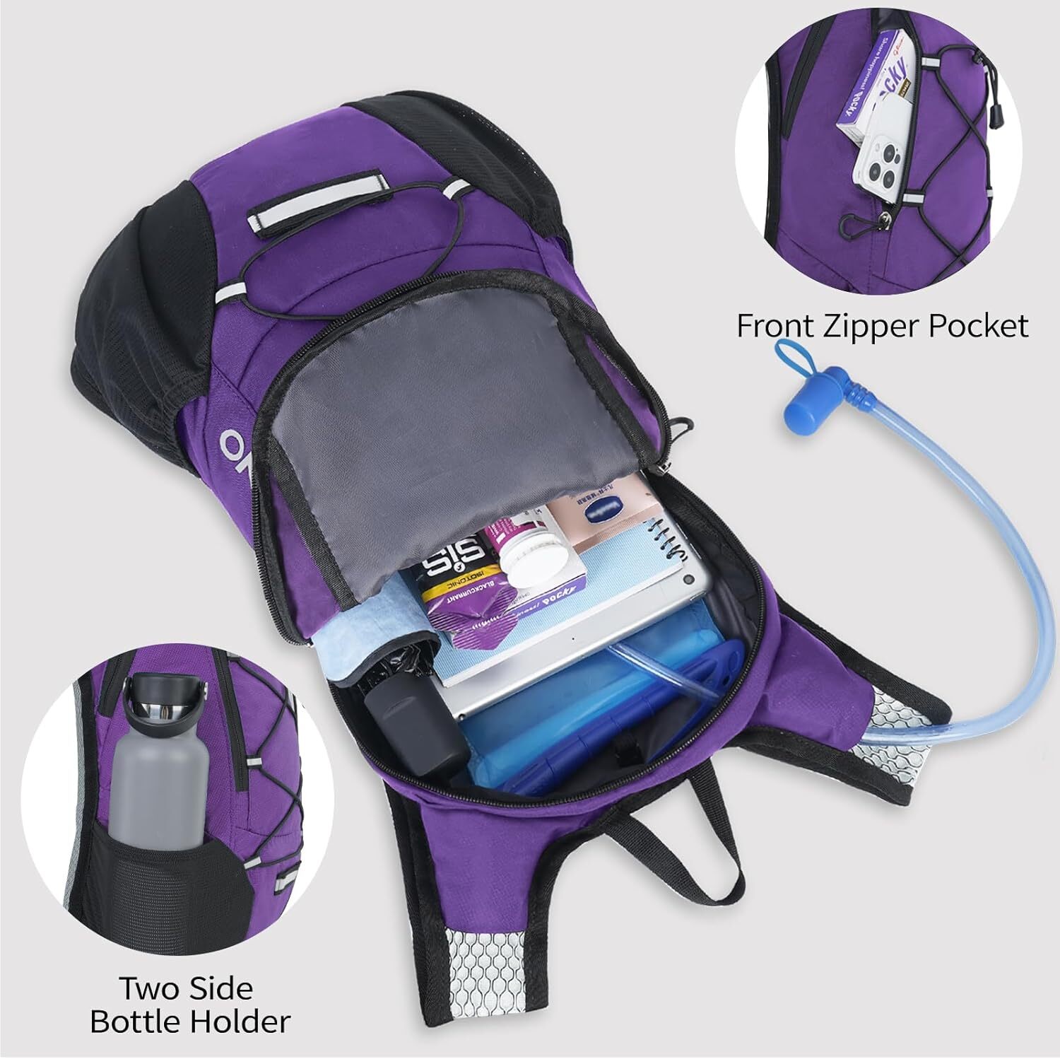 Lightweight Hydration Backpack, Running Backpack with 2L Water Purple