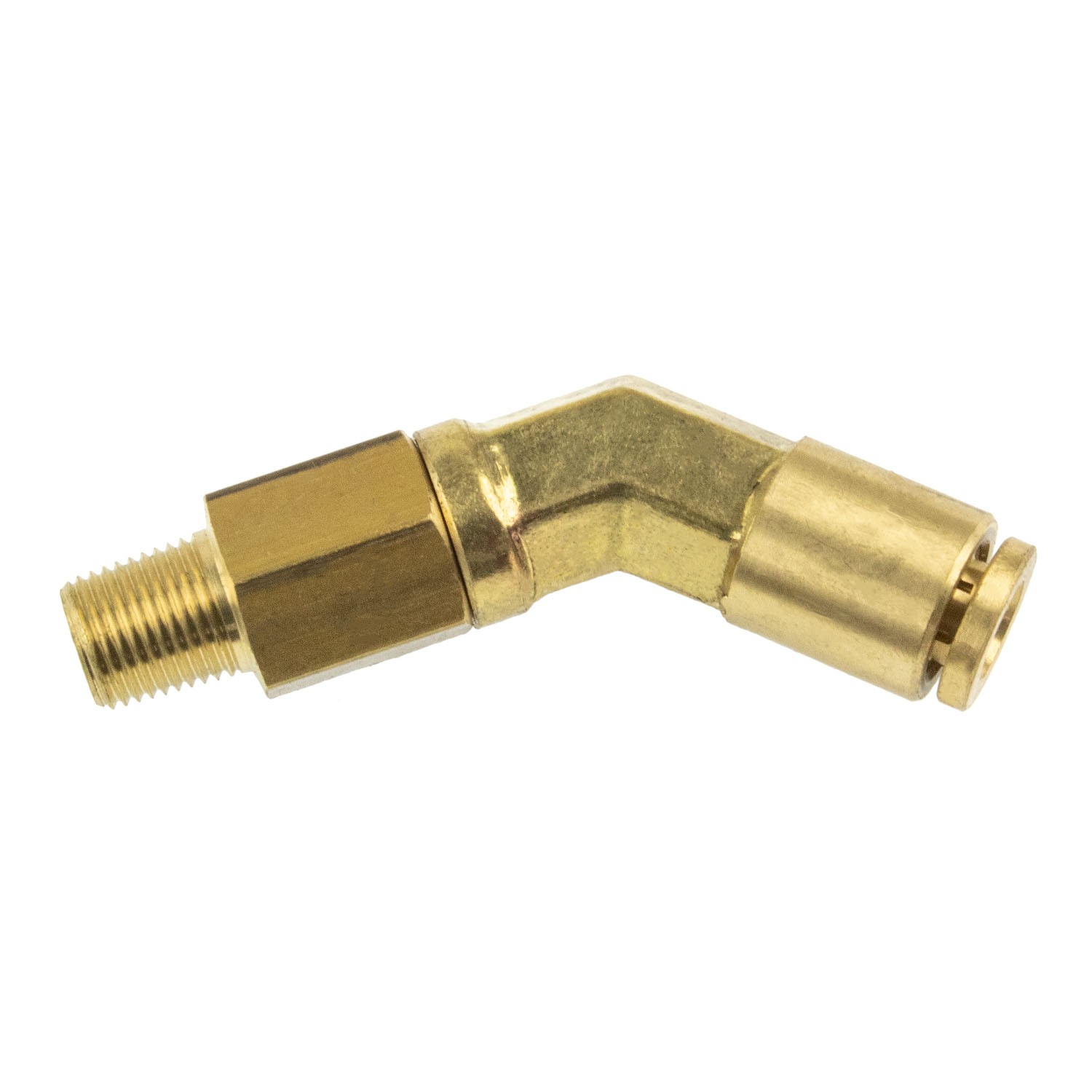 PUSH-TO-CONNECT FITTING SWIVEL ELBOW 45 - FITS 1/4" AIR TUBING - 1/8" NPT MALE