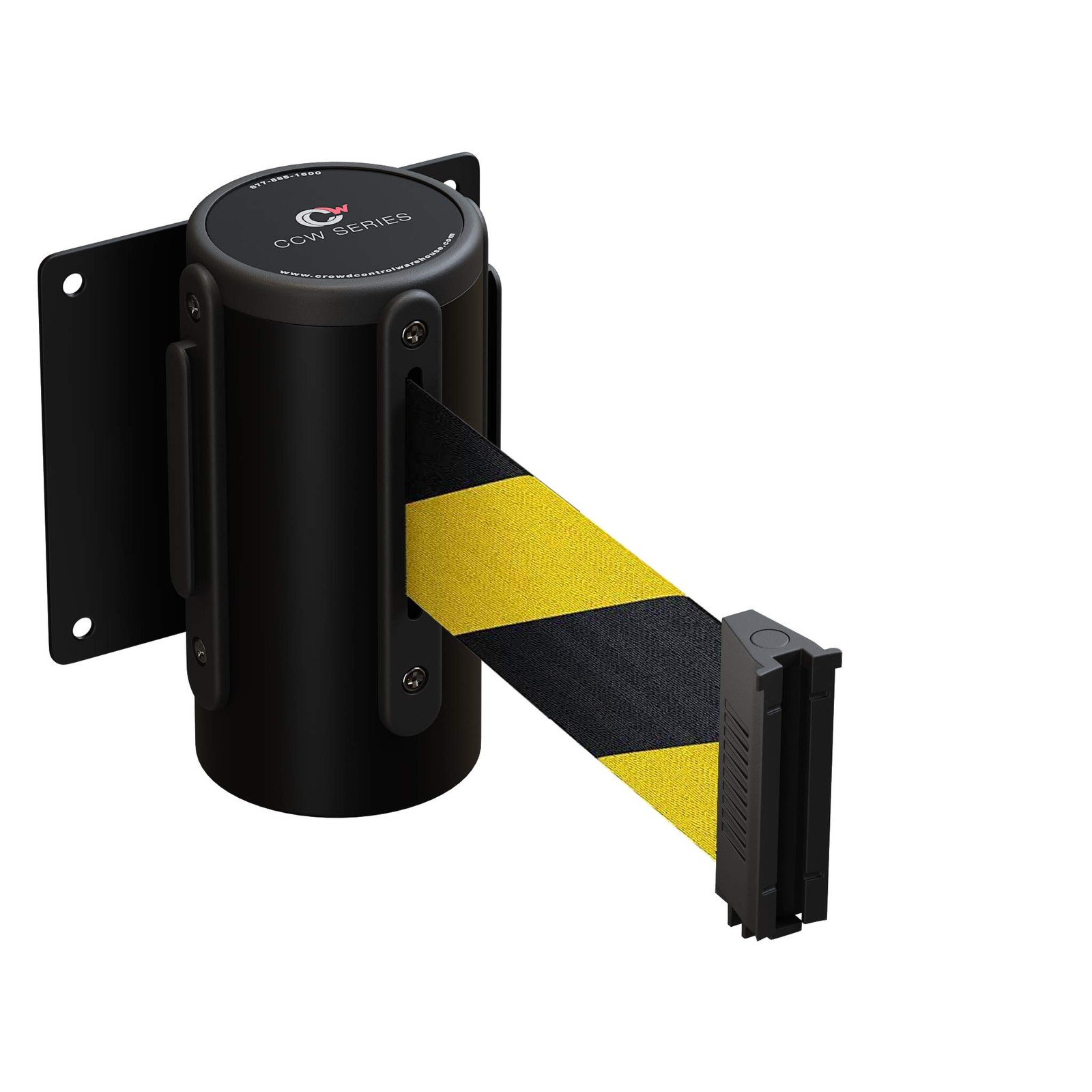 Wall Mount Retractable Belt Barrier Black Yellow Diagonal Stripe 11 Ft