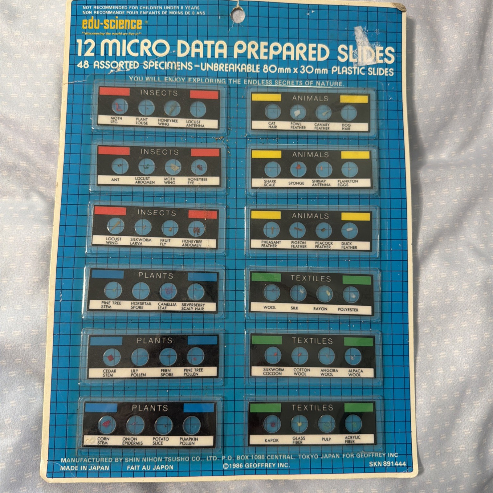 Set of Vintage Edu Science prepared microscope slides 48 Assorted specimens 1986