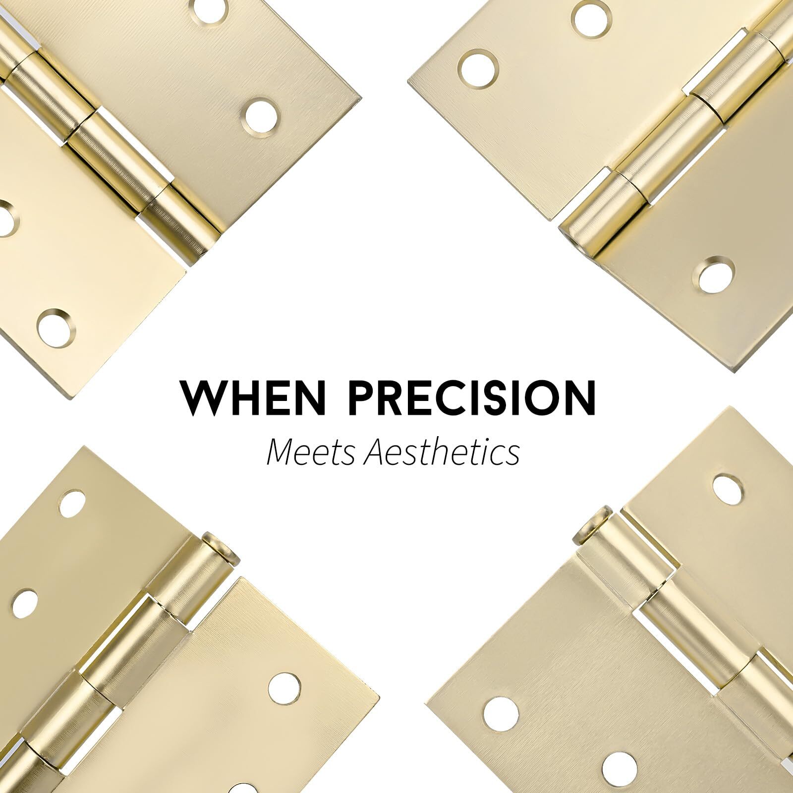 3 Pack 4" Brushed Brass Gold Door Hinges Square Corners Interior Door Hardware