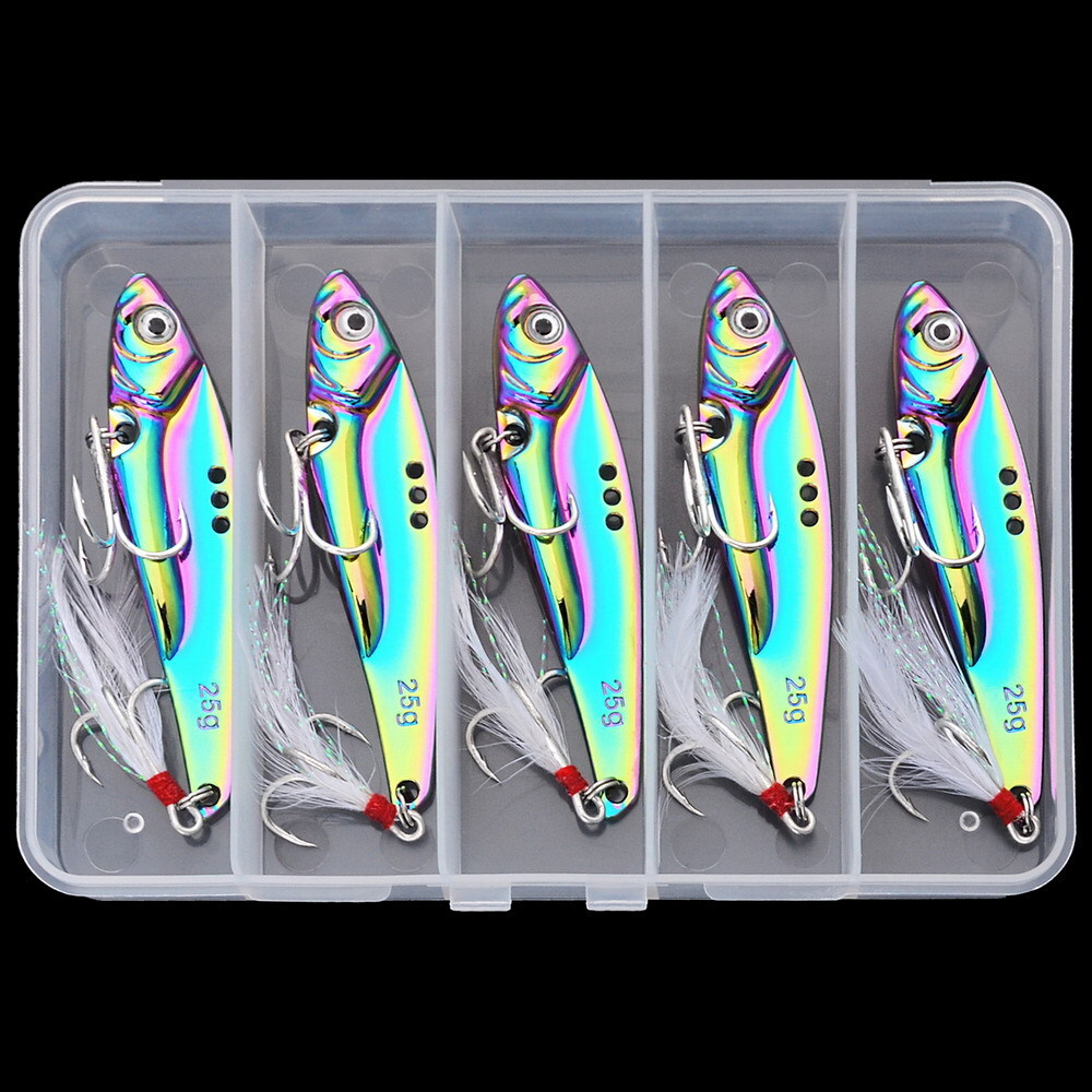 Lot 5pcs Metal Blade Fishing Lures Hard VIB Crankbait Hook Bass Trout Pike Bait