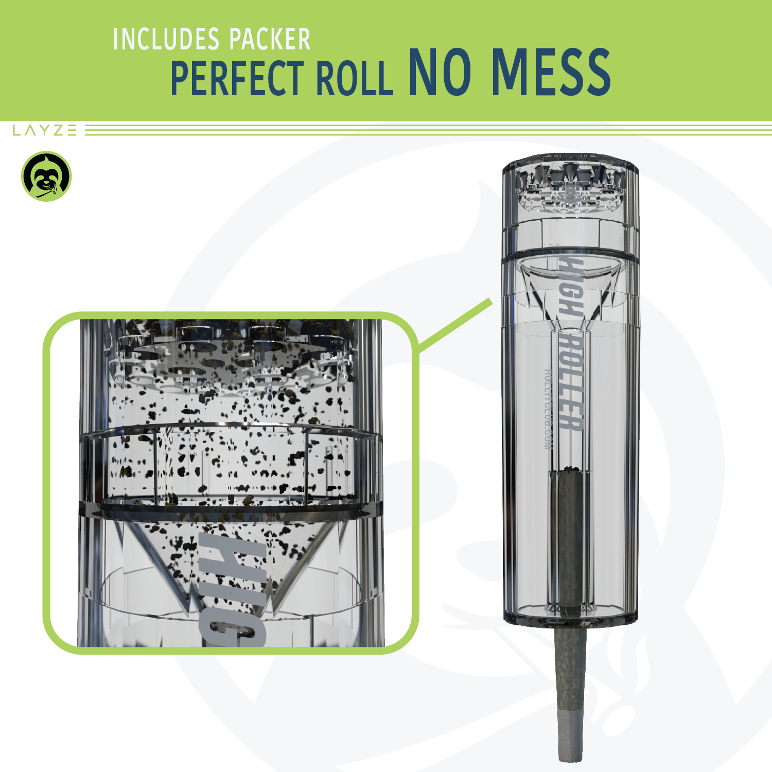 CLEAR HIGHROLLER Herb Grinder & Cone Loader | Portable Pre Roll Cone Filler | CL