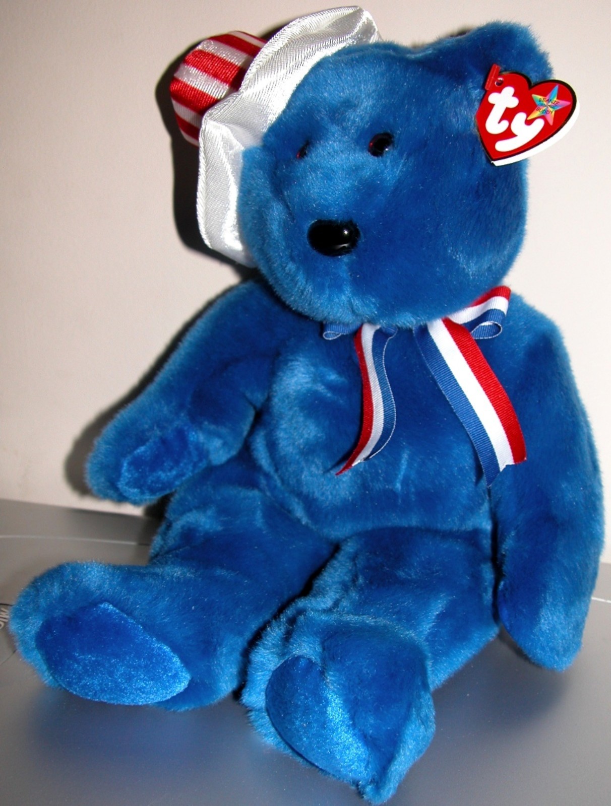 TY, SAM, USA PATRIOTIC BEANIE BUDDY, BLUE plush, new #90030 retired, prior 2005