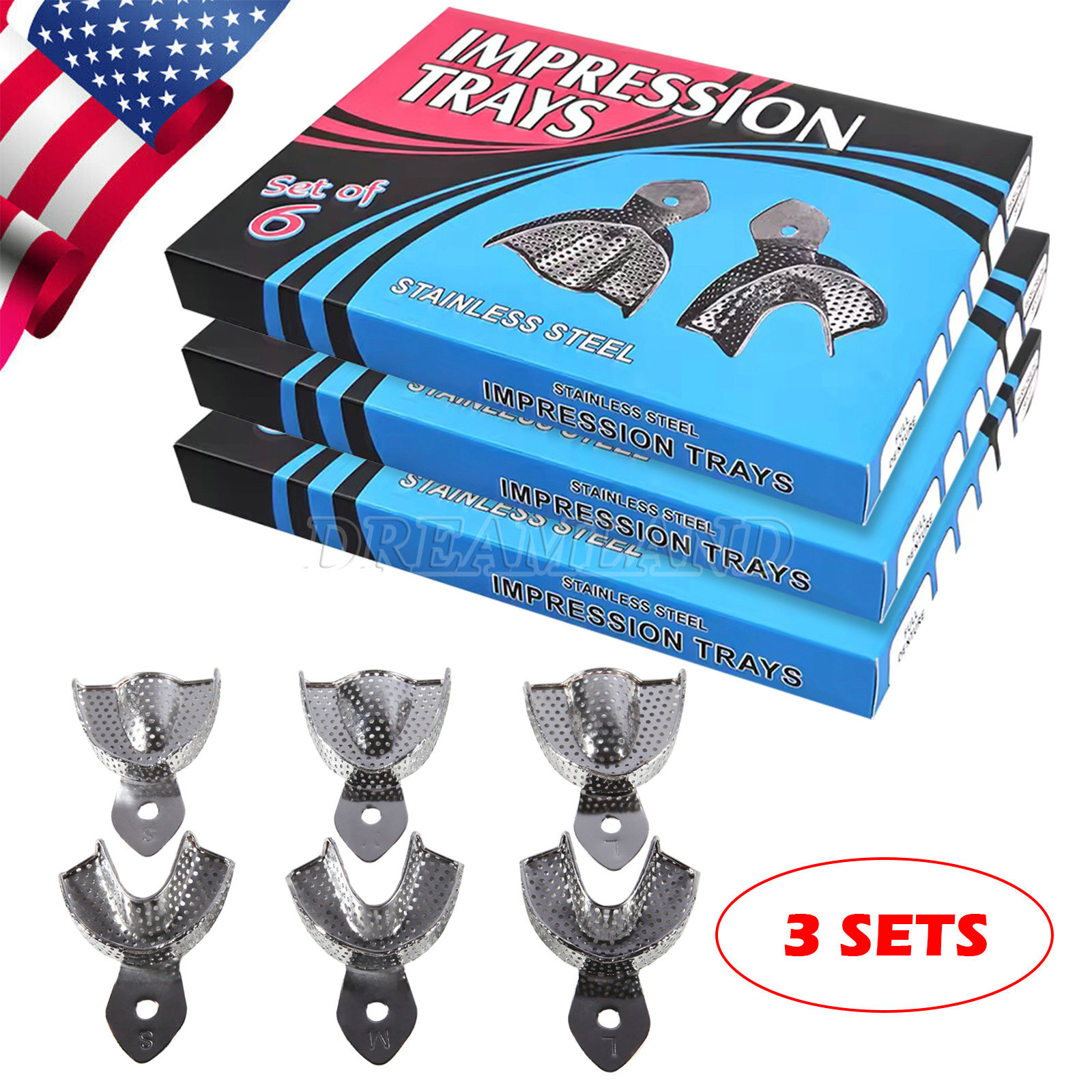 1-10 Perforated Metal Dental Impression Trays Set Edentulous Instruments 6pc/Box