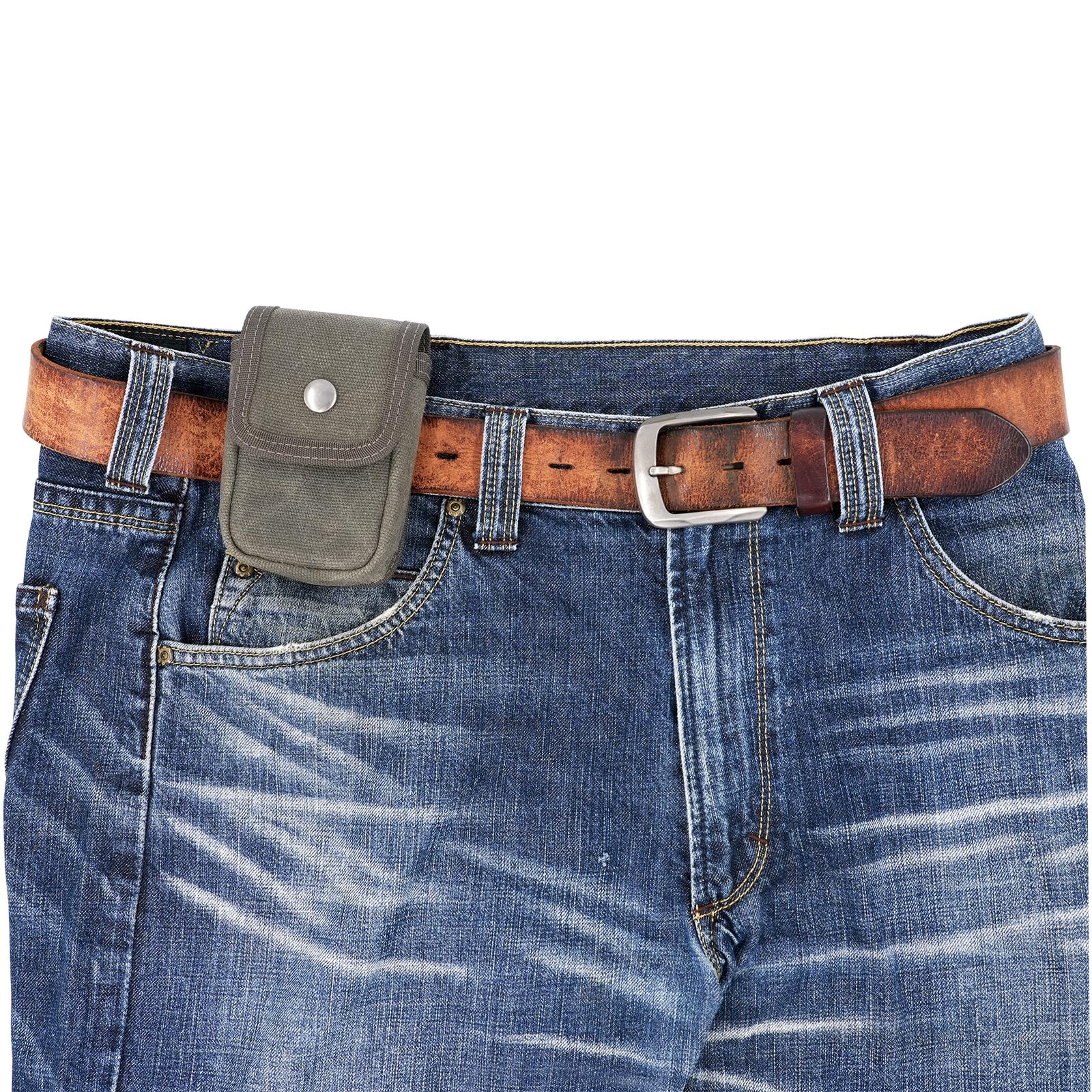 Small Olive EDC Belt Pouch Waxed Canvas Holster for Hiking Fishing Camping
