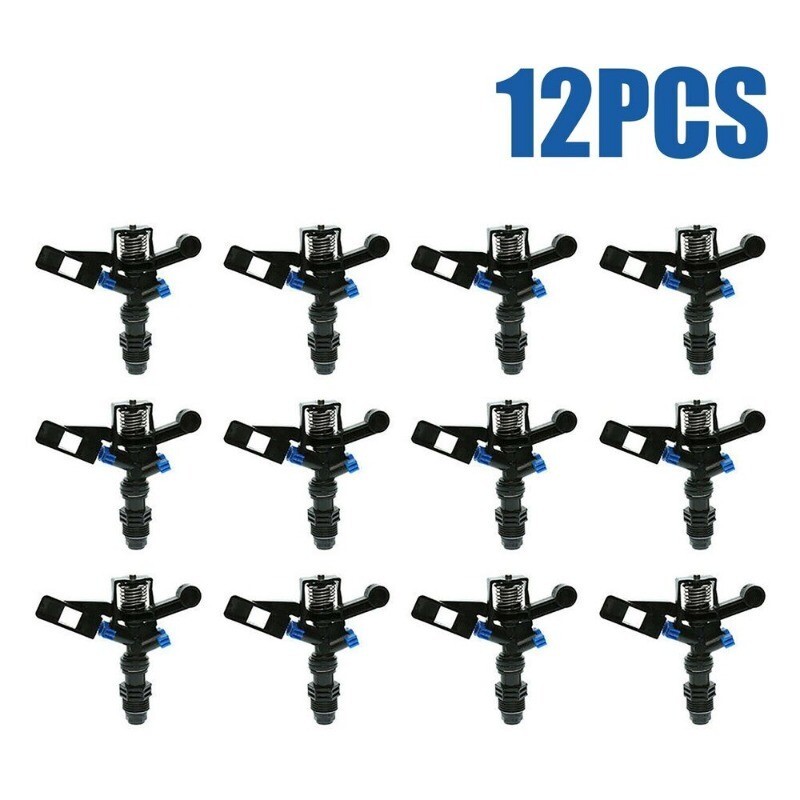 12pcs Plastic Impact Sprinkler Heads Adjustable - 1/2in Thread Plastic Black ⊥
