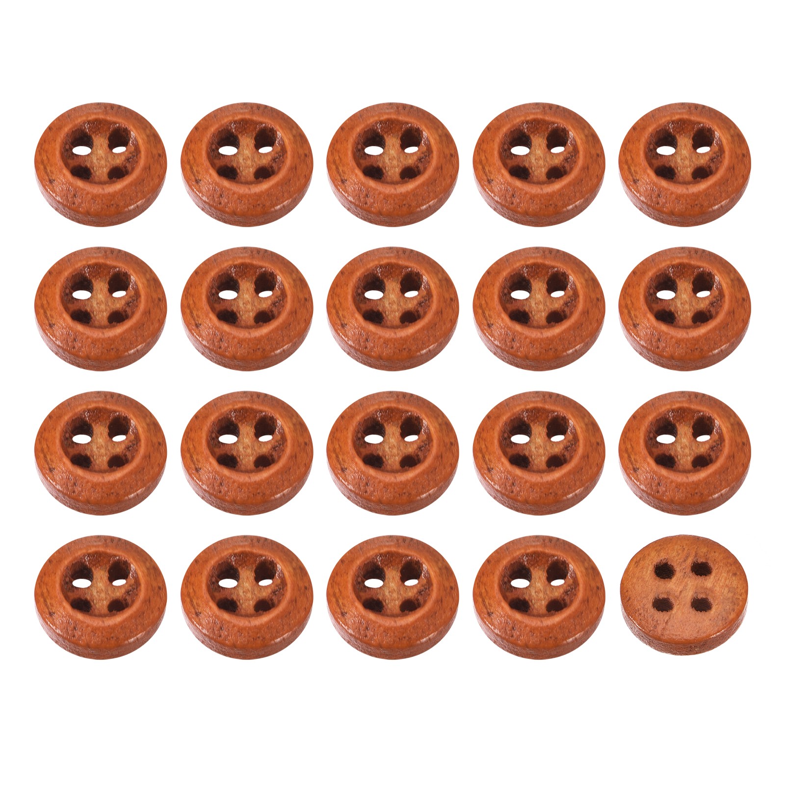 50Pcs Wooden Buttons 9mm 4 Hole Round Wood Sewing Button Craft, Brown
