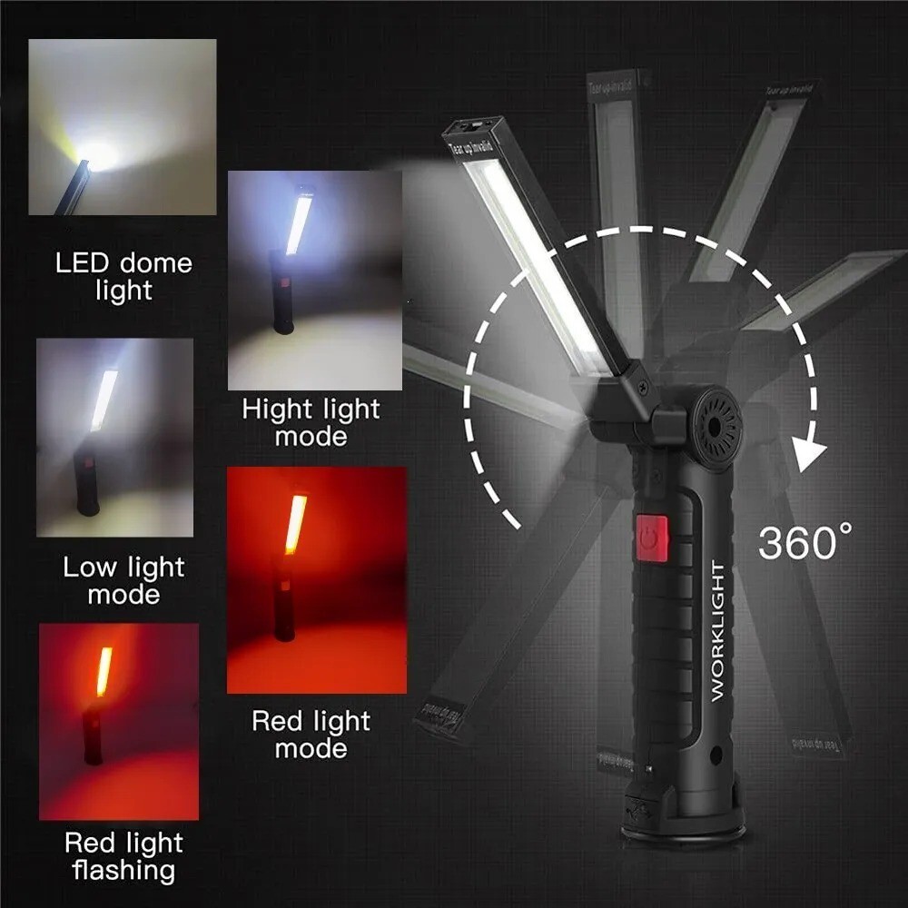 Rechargeable LED COB Slim Work Light Mechanic Flashlight Lamp Bar Camping Torch
