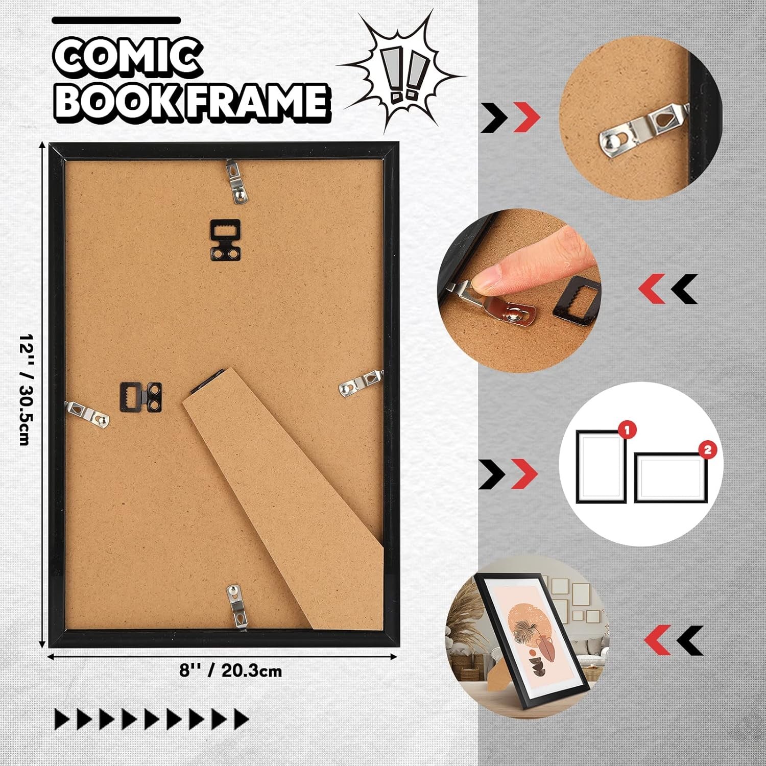 8-Pack Comic Book Frames UV Protection Wall or Tabletop Display Black White…