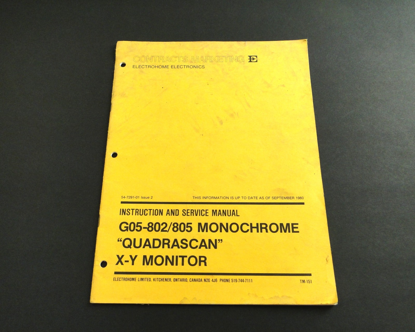 1980 Electrohome G05-802/805 Monochrome "Quadrascan" X-Y Monitor Service Manual