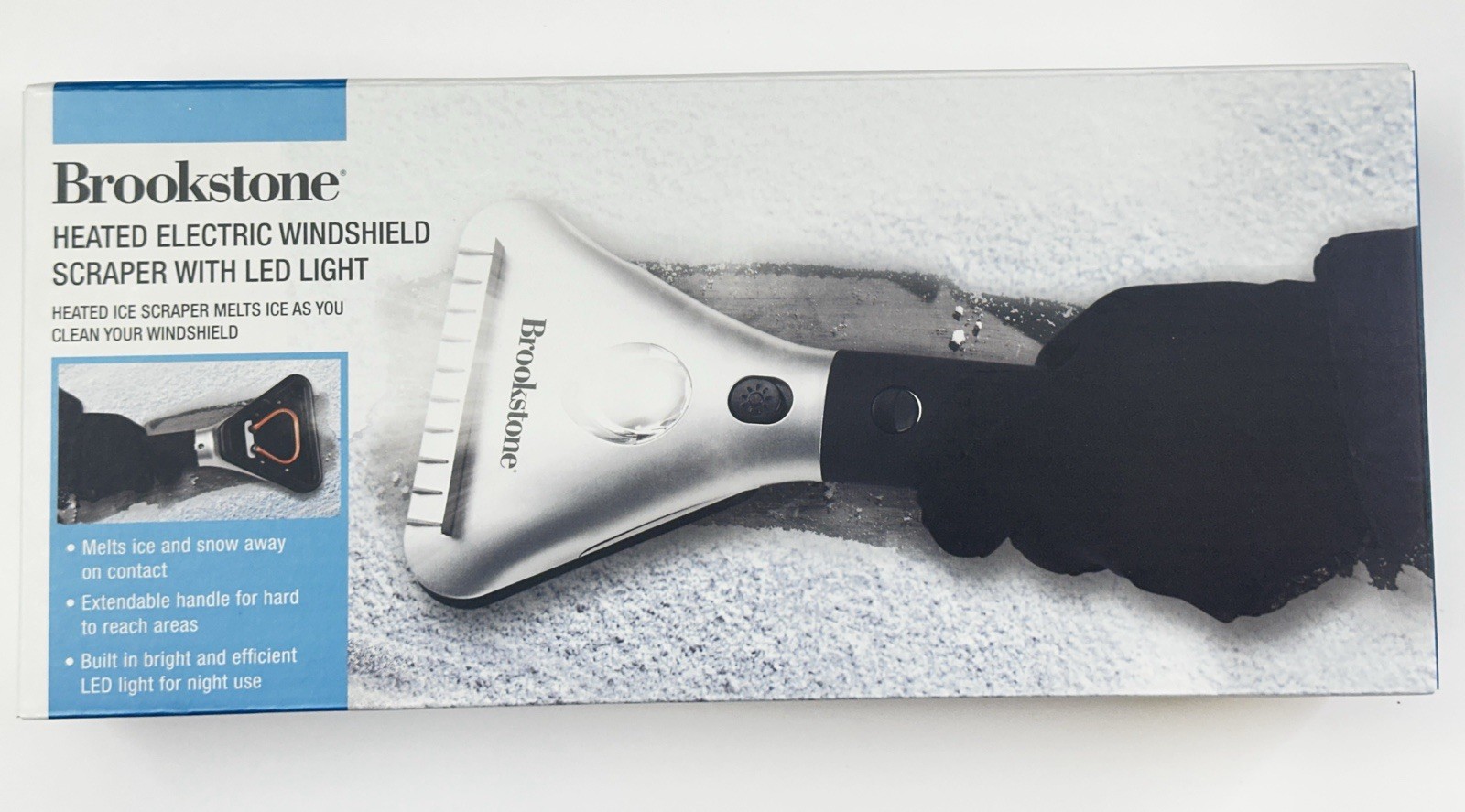 Brookstone heated electric windshield snow ice scraper car with LED light
