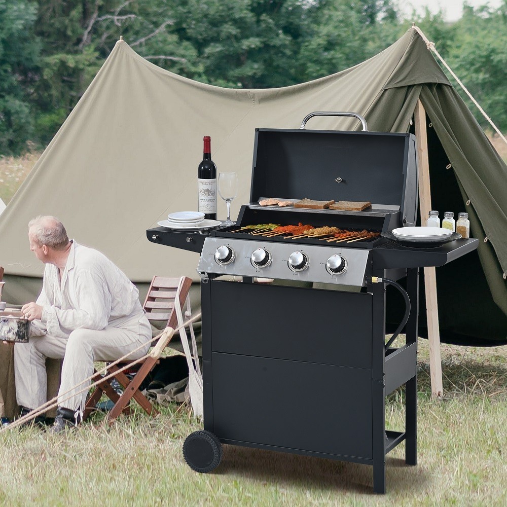 Propane Gas Grill 4 Burner Barbecue Grill Stainless Steel 34000 BTU Patio Garden