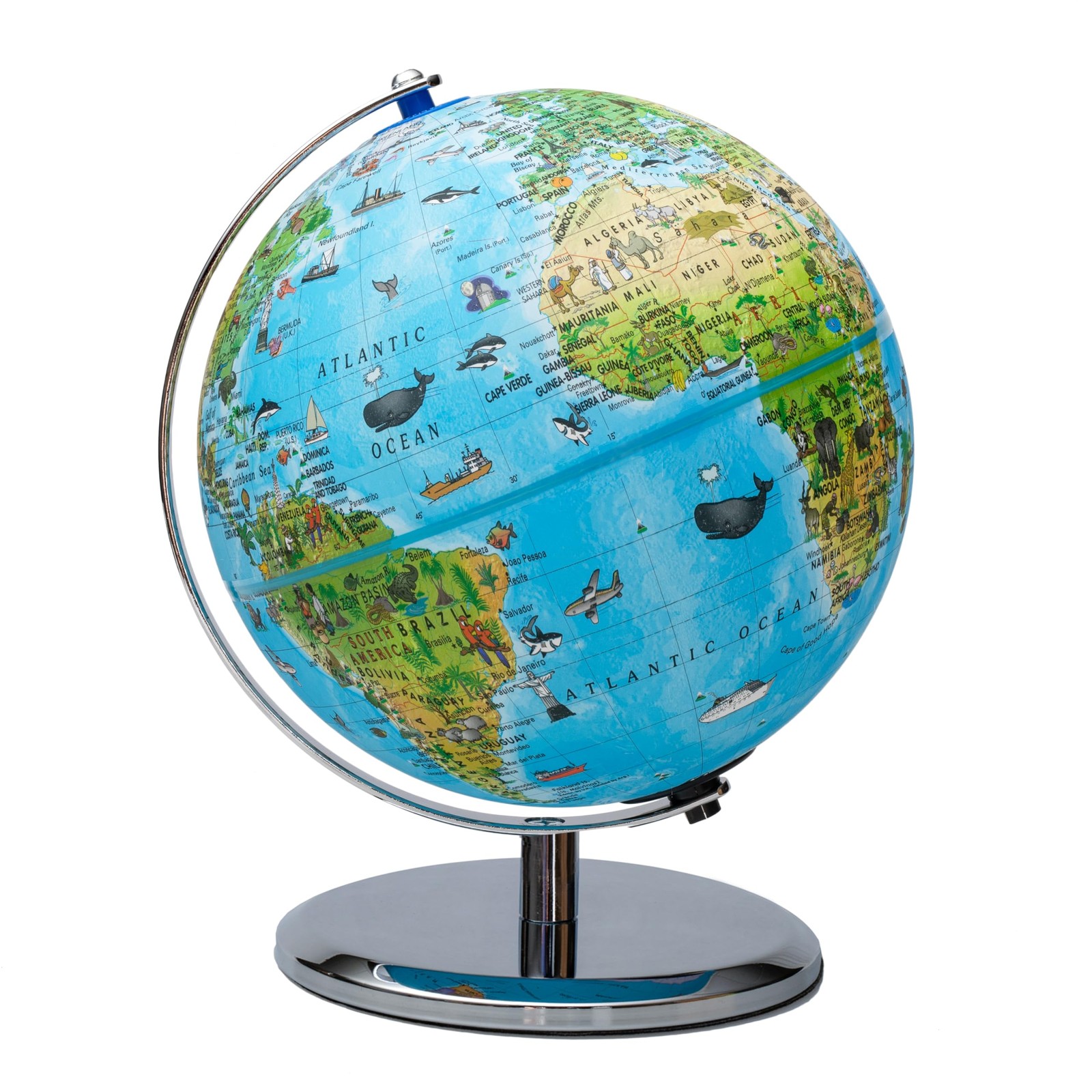 Replogle 8"/20cm Interactive Illuminated Political Globe with Chrome Base, Ri...