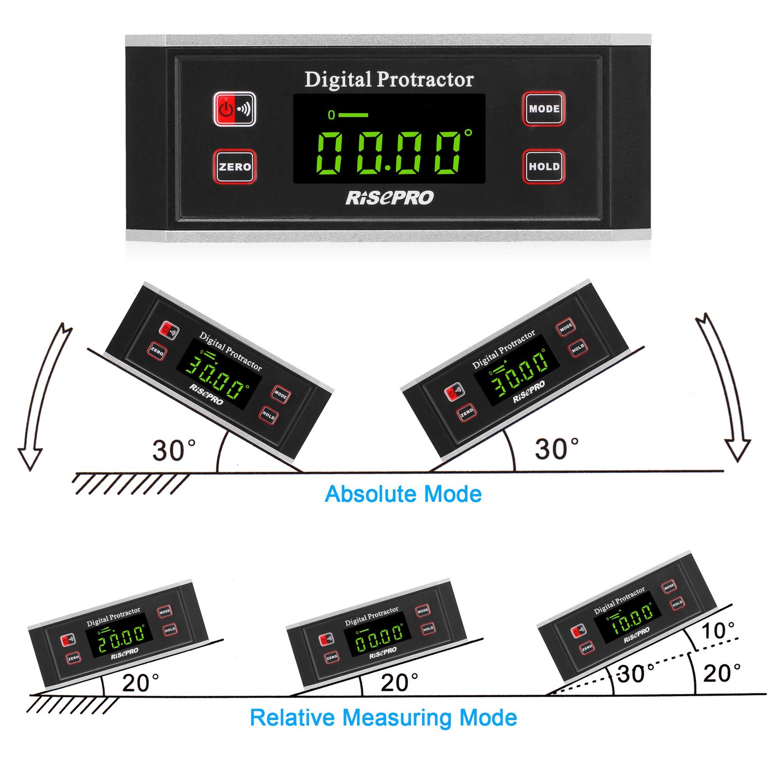 Inclinometer, ® Digital Protractor Angle Finder Level Inclinometer Magnetic V...