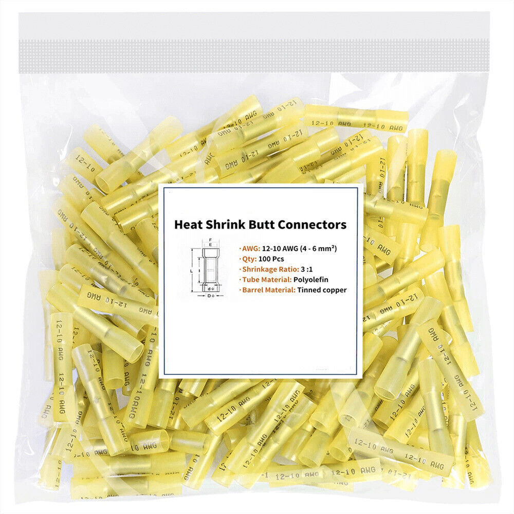 200PCS Waterproof Heat Shrink Butt Wire Splice Crimp Connectors Terminals Kit US