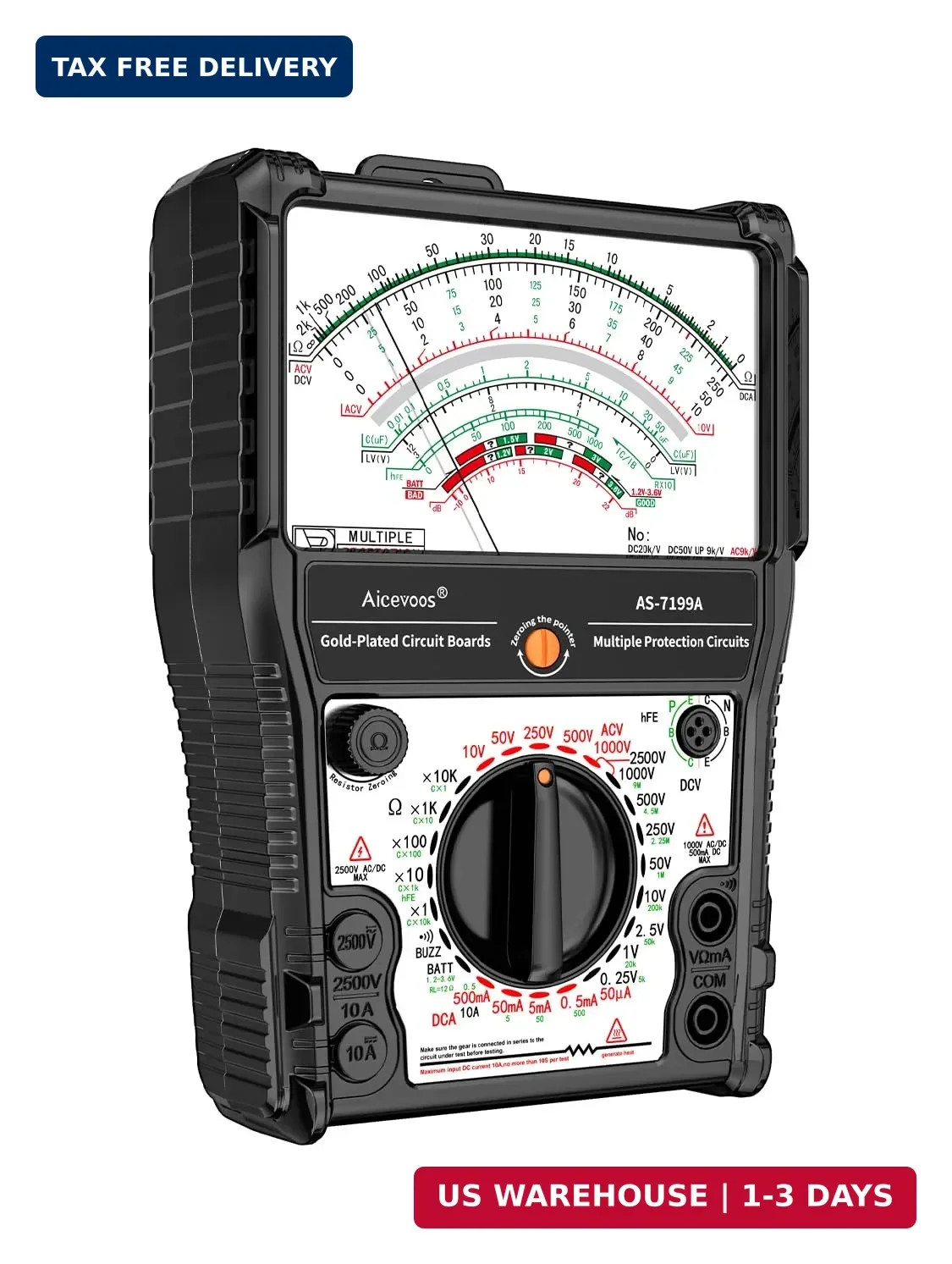 Analog Multimeter AS-7199A, Pointer Multimeter, AC DC Volt 2500V, DC Current 10A