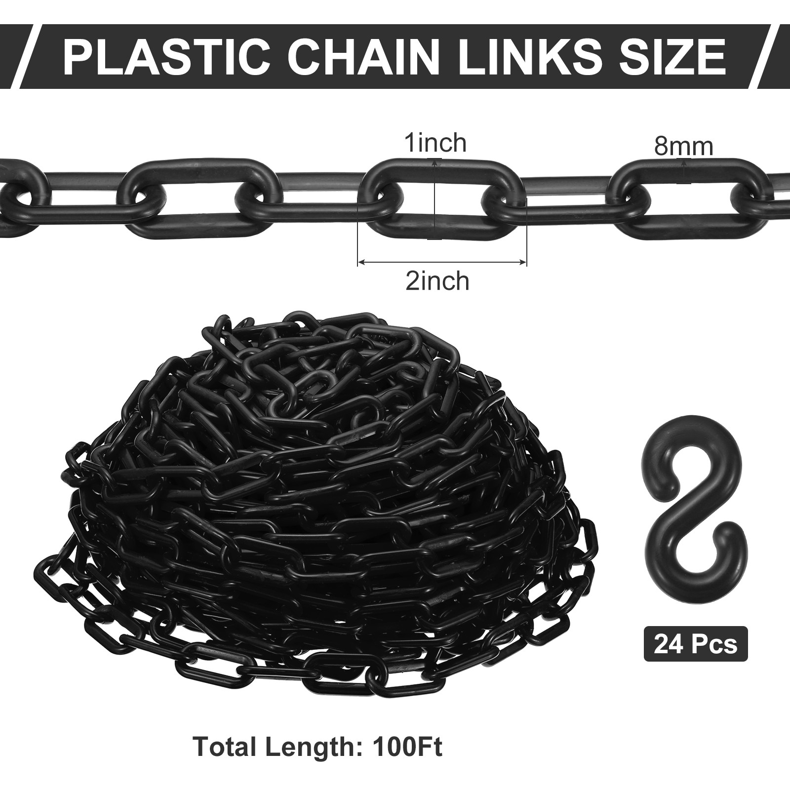 Plastic Chain 100 Foot 2" Safety Chains Black Plastic Chains