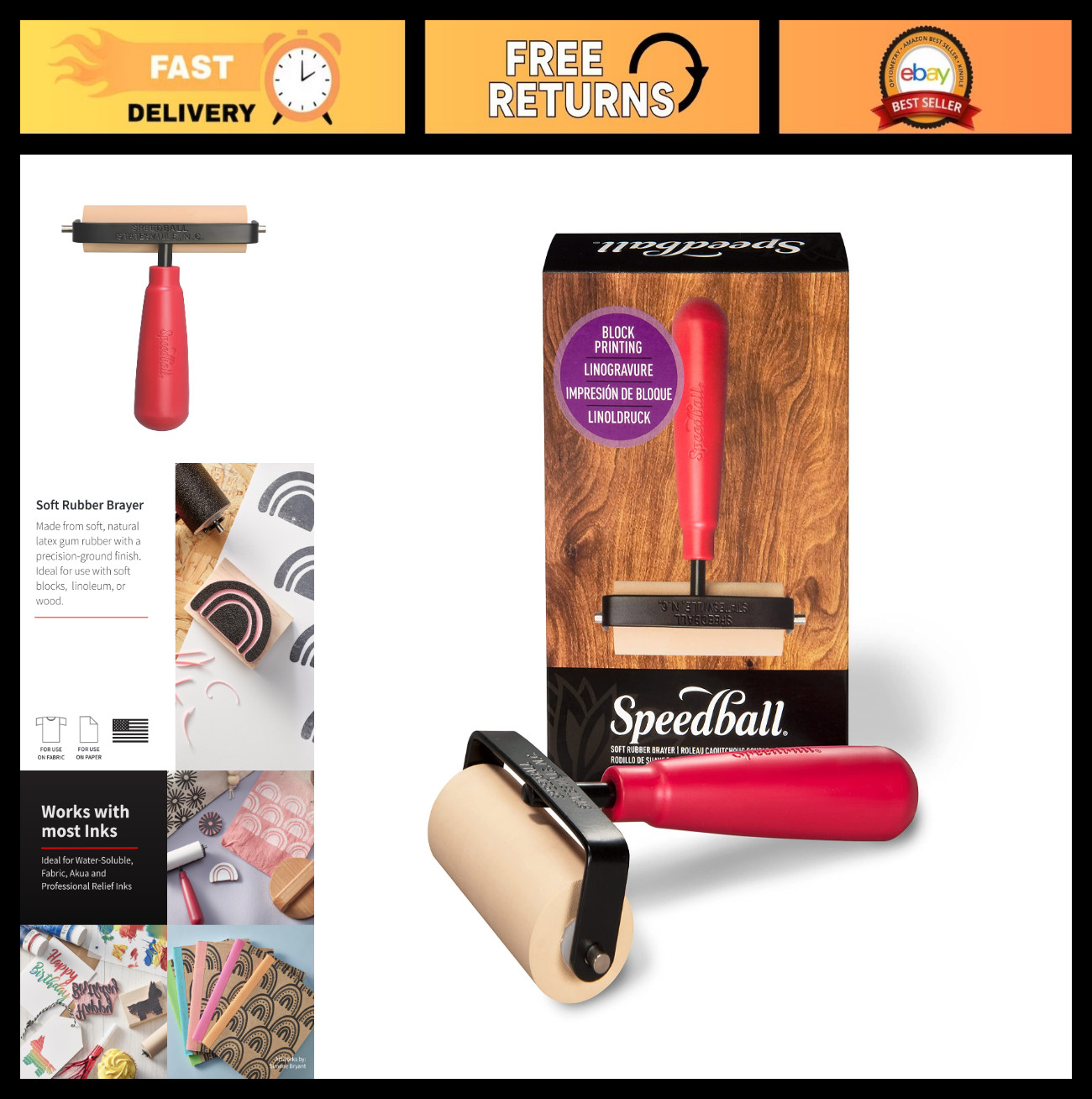 3-Inch Soft Rubber Brayer - Printmaking Roller Tool for Gel, Block Printing & Cr