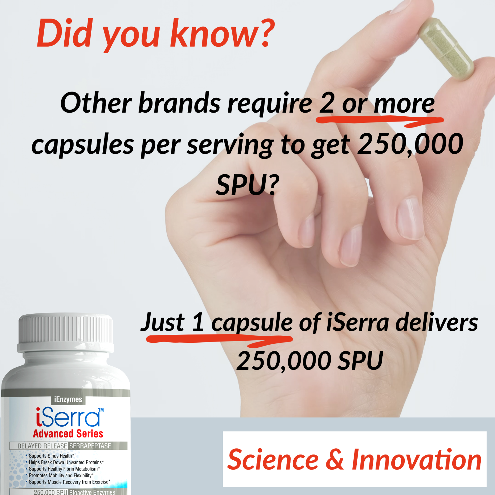 iSerra 250,000 SPU Serrapeptase Enzyme - 90 Delayed Release Capsules
