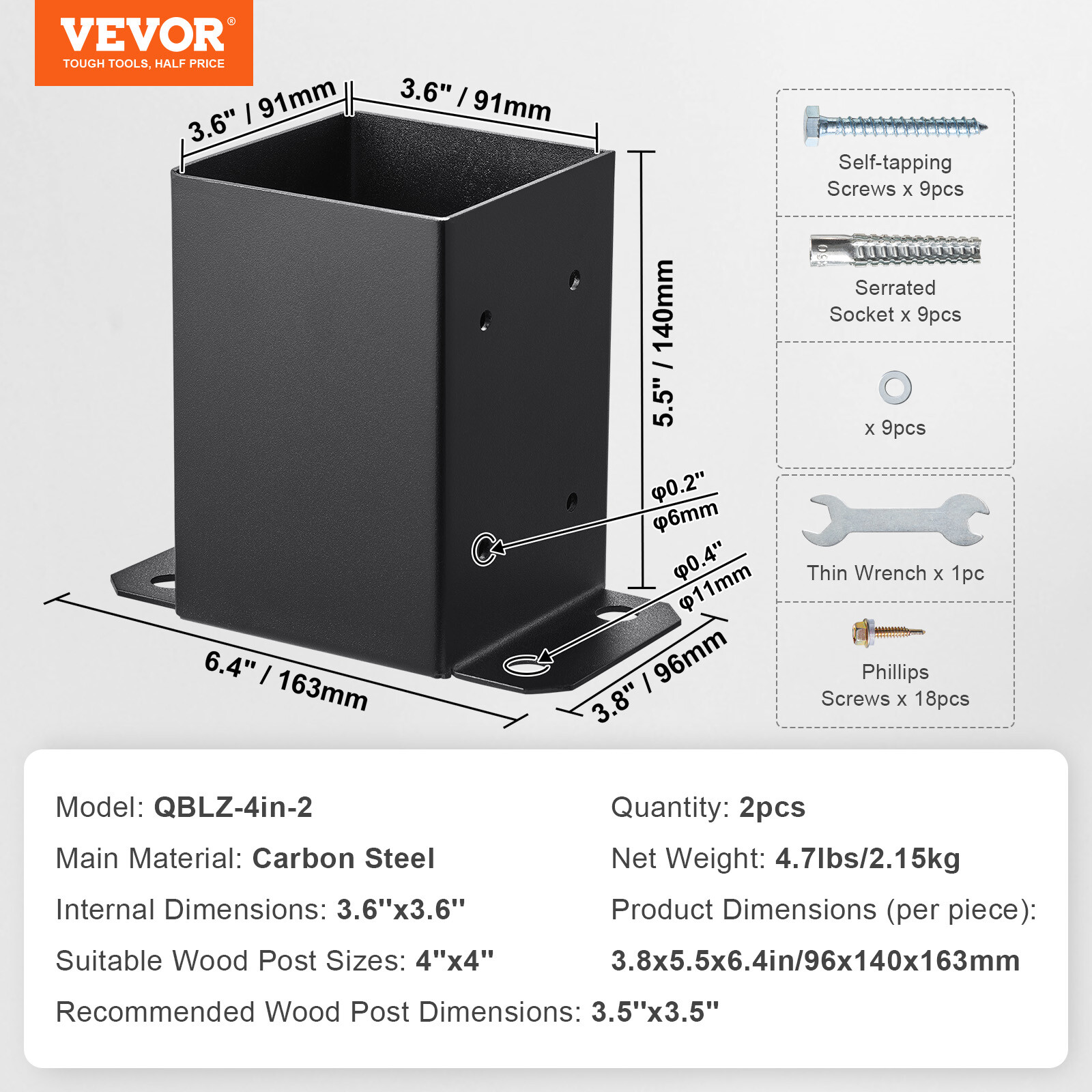 VEVOR 2 Pack 4x4 Post Base Brackets Heavy Duty Wood Post Fence Post Anchor