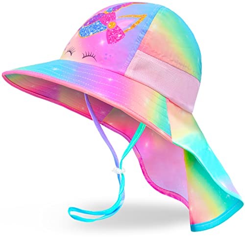 Girls Sun Hat for Kids UV Protection Unicorn Summer 3-8 Years Rainbow Unicorn