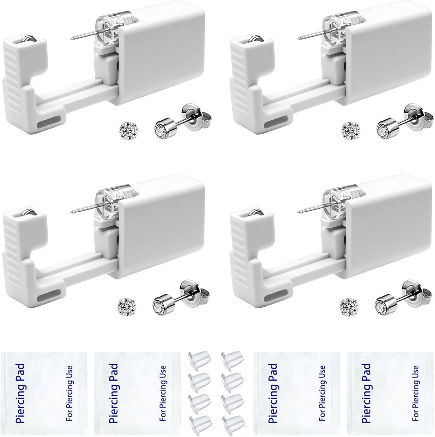 4× Ear Piercing Disposable Kit Silver Stud Earring Gun DIY Home Self Ear Sets US