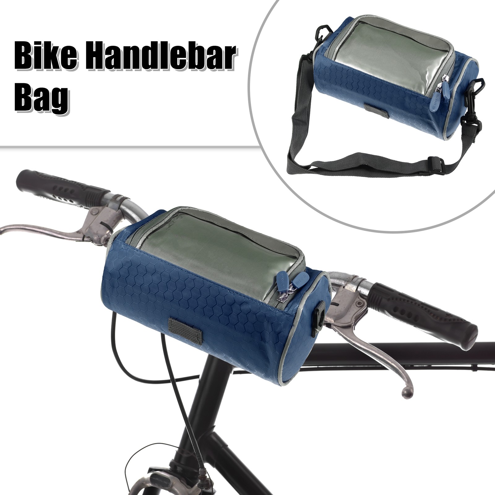 Bike Handlebar Bag with Touch Screen Phone Holder Front Storage Bag Navy Blue