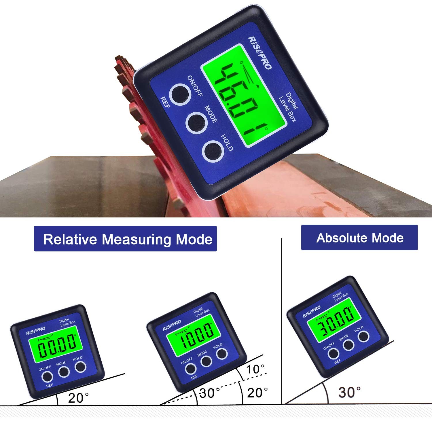 RISEPRO Digital Level Box Angle Gauge Protractor Inclinometer Bevel Blue