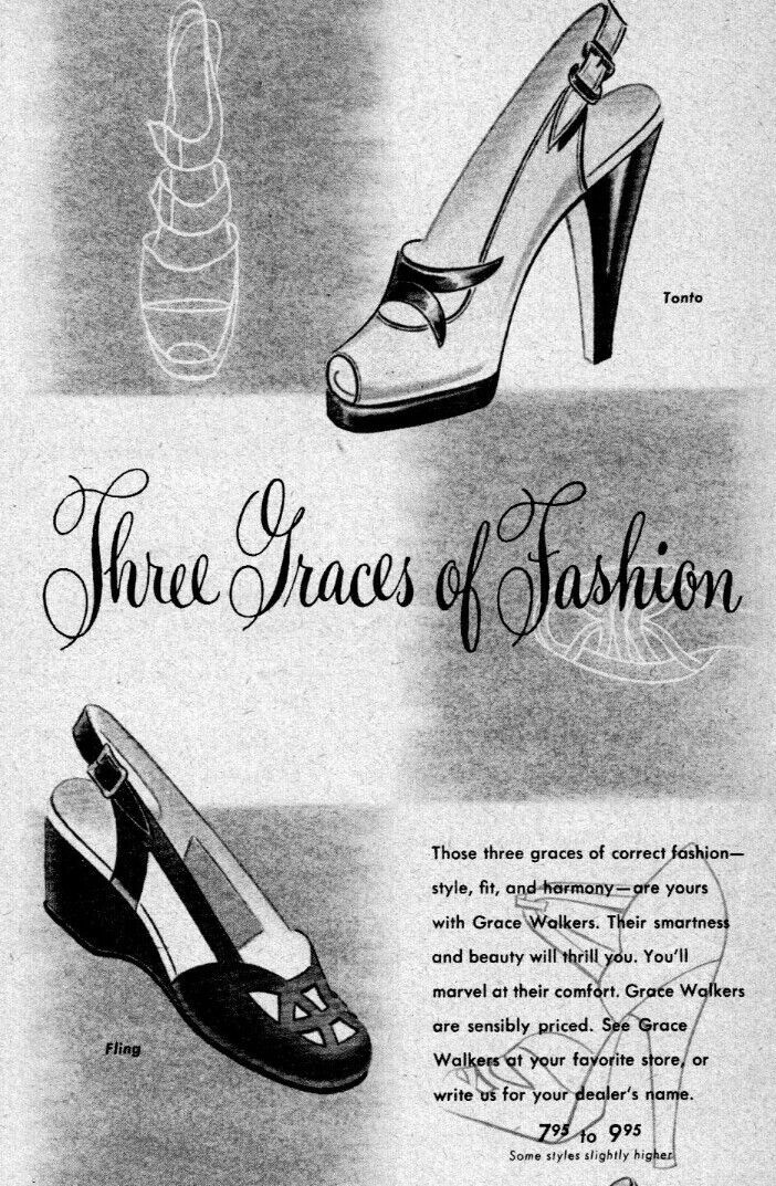 Grace Walker Shoes 1949 Vintage Print Ad Friedman Shelby Three Graces Of Fashion