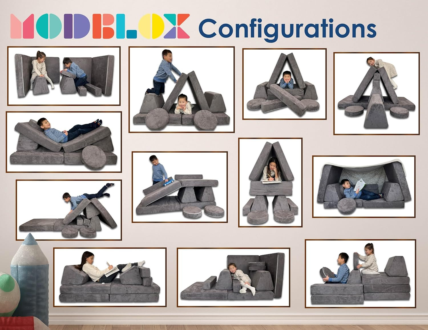 10 Piece Soft Modular Kids Play Couch for Boys and Girls ｜ Child Sectional Fort