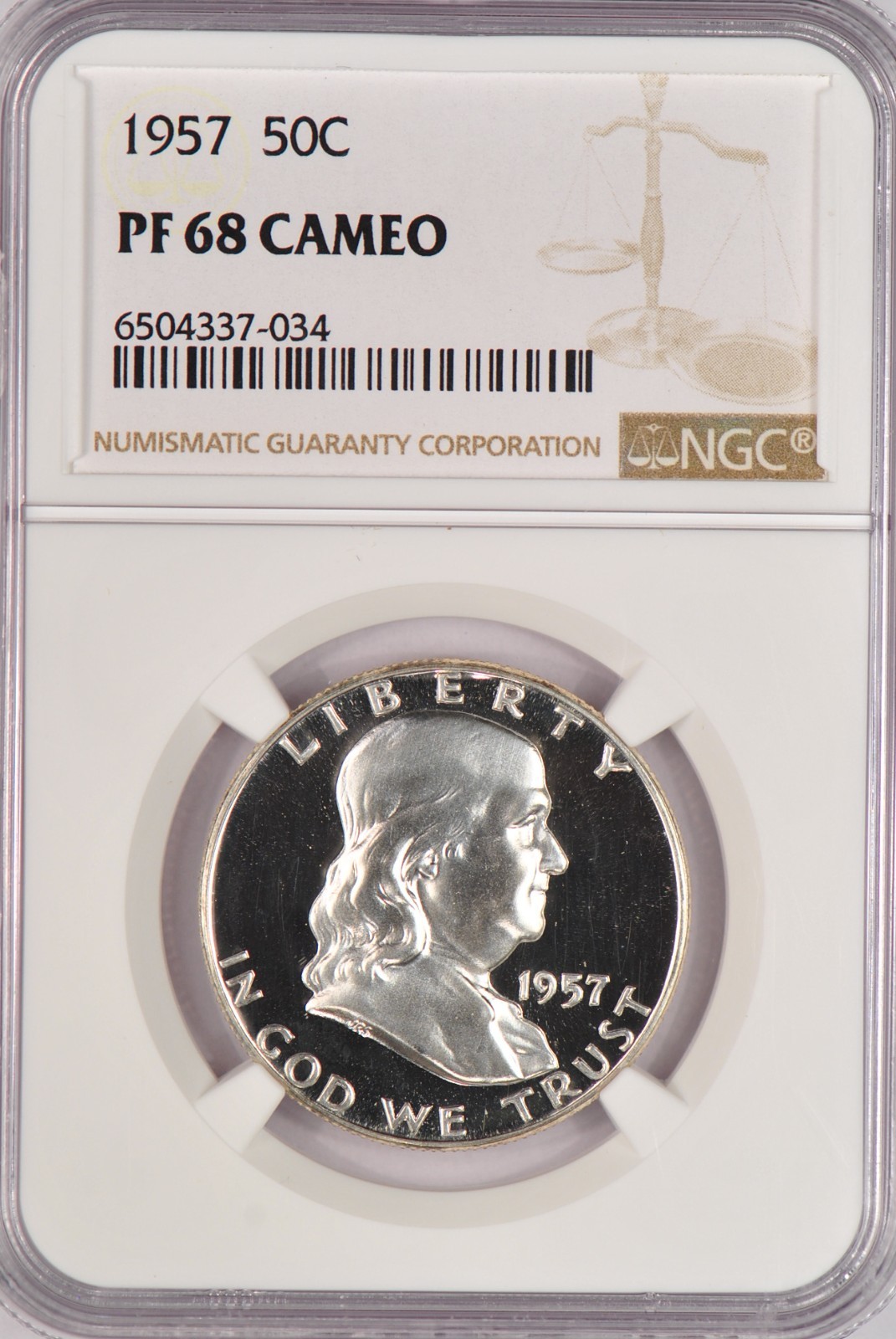 1957 Franklin Half Dollar Proof NGC PF 68 CAMEO PR 68 CAM Frosty Coin 50C