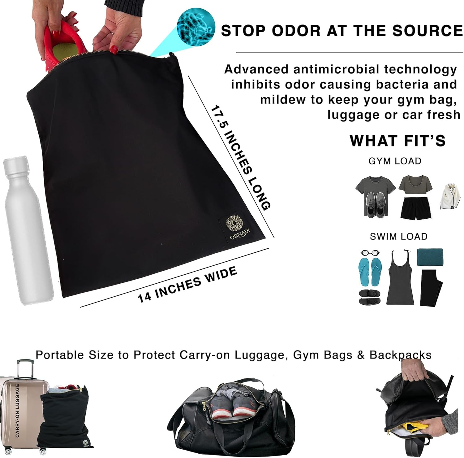 Wet Gym Clothes Bag Waterproof Antimicrobial Sack Inhibits Bacteria & Odor from